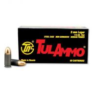 TulAmmo 9mm Pistol Ammunition, 50 Rounds, Steel Case FMJ, 115 Grains